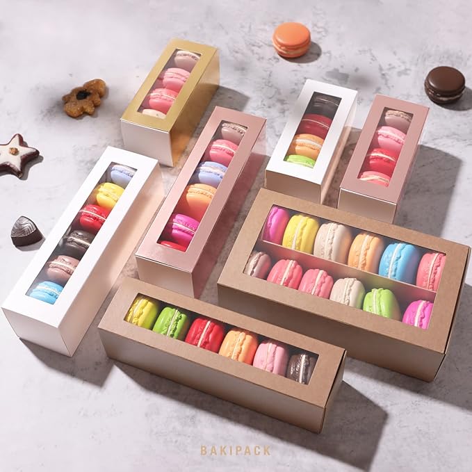 15 Macaron Boxes, Macaron Gift Box for 12 (Interior Measurement 7.3×4.2 ×1.9 Inches), Macaron Packaging Boxes with Clear Window Rose Gold without Macarons inside