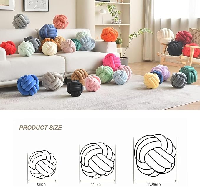Decorative Throw Knot Pillow Ball for Home Chair Sofa Aesthetic Round Velvet Knotted Pillow Cushion (Green, 8 inch)