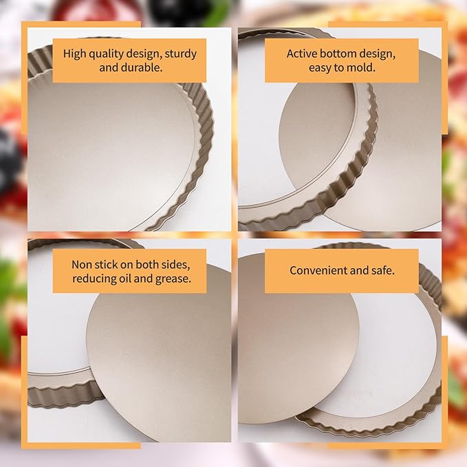 3pcs Tart Pan 9 Inch Removable Bottom, Classic Carbon Steel Non-Stick Baking Pan for Home and Kitchen