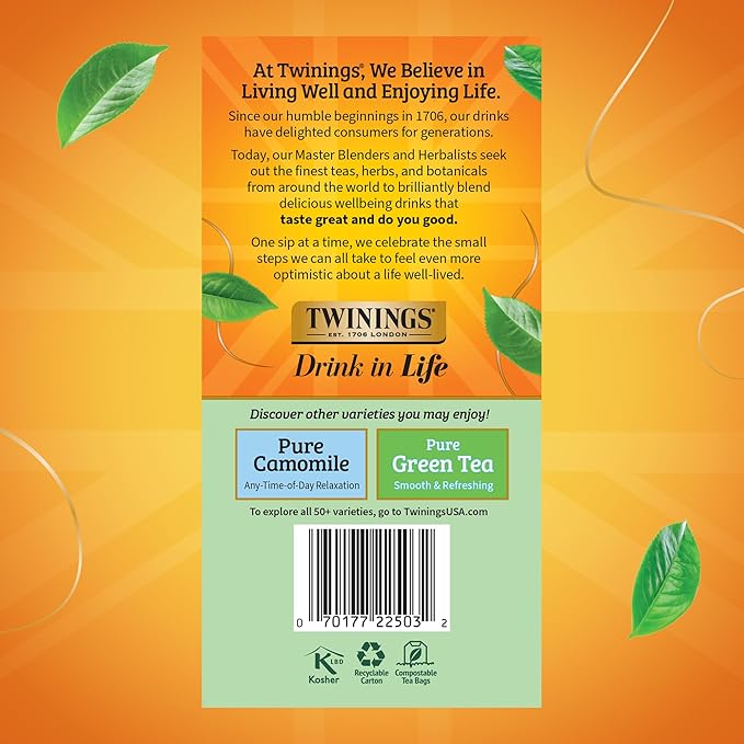 Twinings Pure Peppermint Herbal Tea Individually Wrapped Bags, 50 Count (Pack of 6), Fresh Minty Flavour, Naturally Caffeine-Free, Enjoy Hot or Iced, 300 Teabags