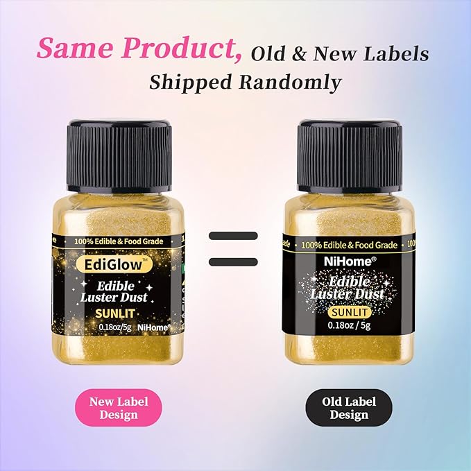 NiHome Edible Food-Grade Glimmer Powder Glitter Luster Dust Food Decorating Sprinkle Dust for Drink Wine Beverage Cake Candy Dessert Home Bakery Restaurant Vegan Allergen-Free (0.18oz/5g, Metallic)