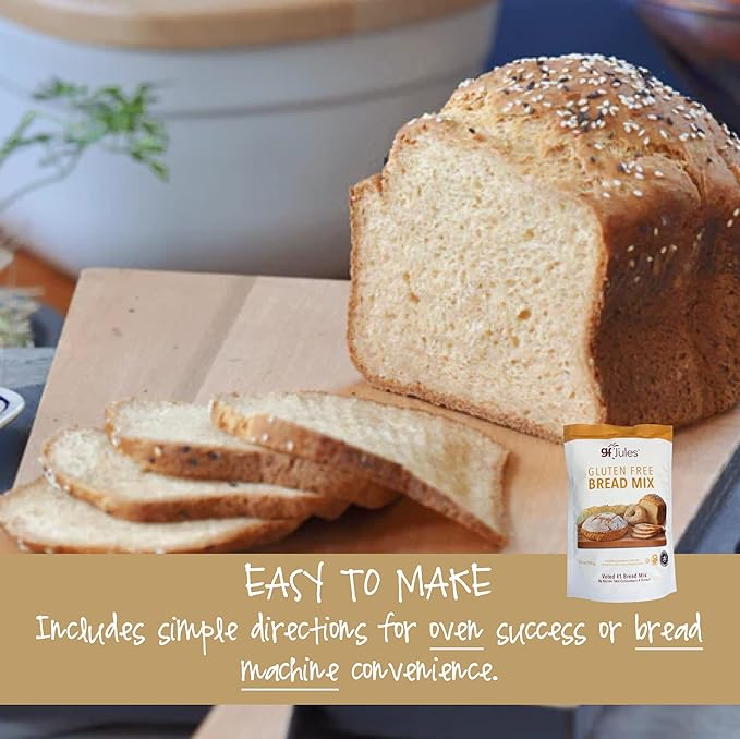 gfJules Certified Gluten Free Bread Baking Mix | Loaf, Baguettes, Bagels, Focaccia and more | No Grit, Non-GMO, Vegan | Certified Top 9 Allergen-Free & Kosher | 18 Ounces