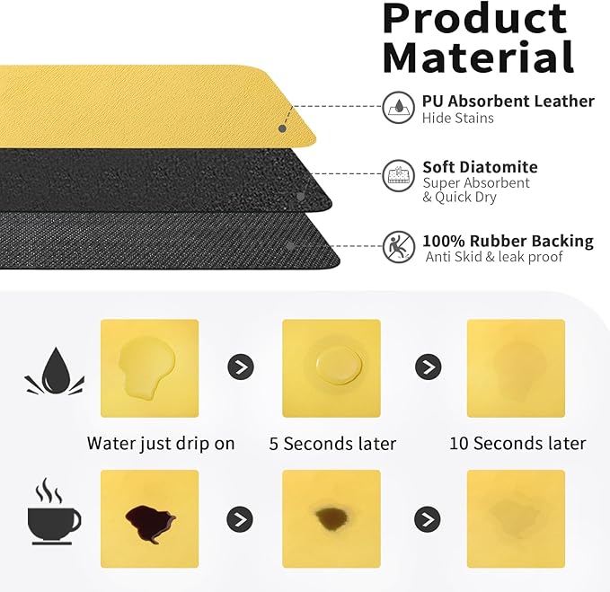 Coffee Mat - Absorbent Hide Stain Rubber Backed Dish Drying Mat for Kitchen Counter - Bar Mats for Countertops Accessories Fit Under Coffee Maker Espresso Machine