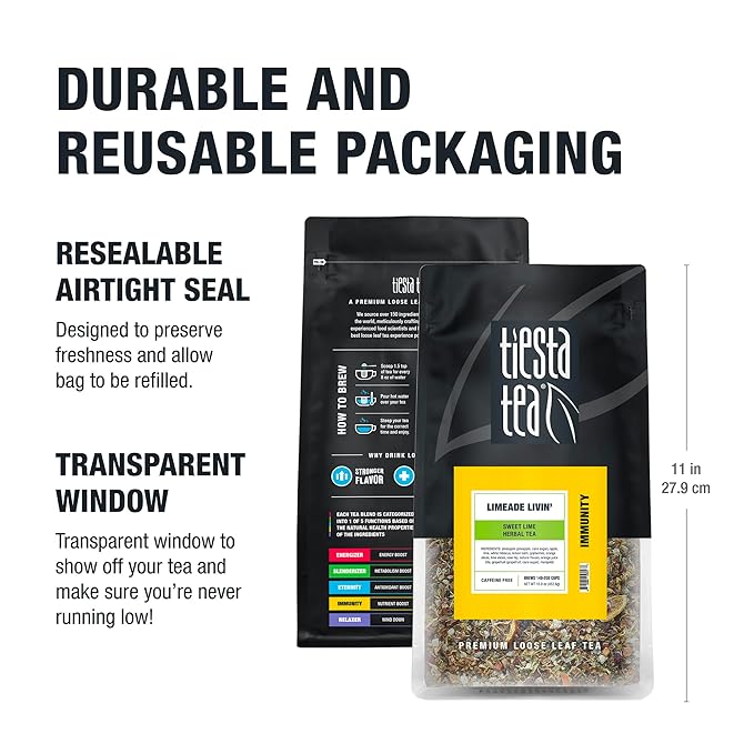 Tiesta Tea - Limeade Livin, Loose Leaf, Sweet Lime Herbal Tea, Premium Non-Caffeinated Blend, Make Hot or Iced, Brews Up to 200 Cups, 16 oz Resealable Bulk Pouch