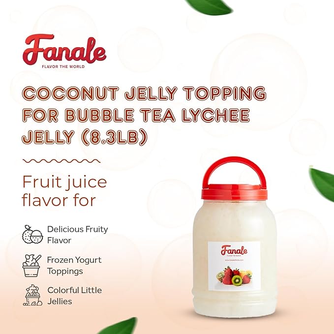 Fanale Coconut Jelly Topping nata de coco for Bubble Tea 8.3 lb | Lychee Jelly | for Boba Tea, Smoothies, Slushes, Desserts | 8.3 pound (Pack of 4) | JEL005-CS
