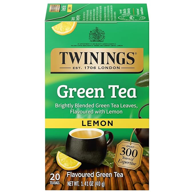 Twinings Green Tea with Lemon Individually Wrapped Bags, 20 Count (Pack of 1), Zesty Citrus Aroma & Flavour, Caffeinated, Enjoy Hot or Iced, 20 Teabags