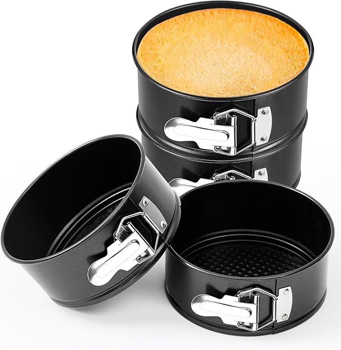 4 Pcs 6 Inch Non Stick Springform Pan with Removable Bottom Carbon Steel Cheesecake Pan Round Springform Cake Mold with Stainless Steel Spring Buckles for Baking Kitchens Restaurant