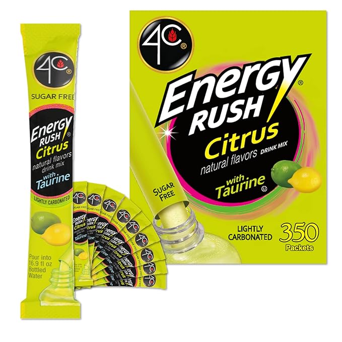 4C Powder Energy Rush Stix, Energy Rush - Citrus 350 Count, Bulk Buy, Singles Stix, On the Go, Refreshing Water Flavorings, Value Pack
