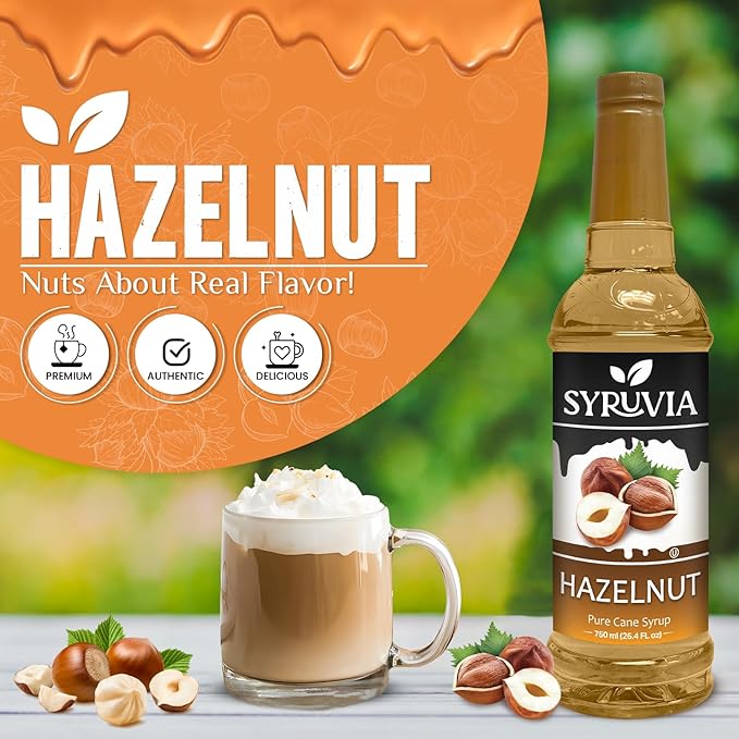 Syruvia Hazelnut Syrup for Coffee 25.4 fl oz Hazelnut Flavored Coffee Syrup