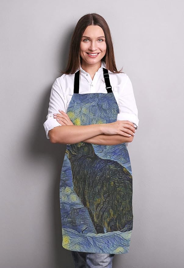 Apron for Women and Men, Oil Painting Galaxy Cat Adjustable Kitchen Chef Apron for Cooking Baking - Cute Birthday, Anniversary, Mother's Day Apron Gifts for Mom Wife Girlfriend Aunt Grandma