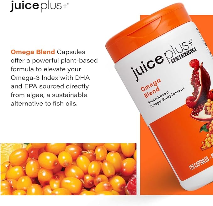 Juice Plus+ Omega Blend - Vegan, Fish-Less, No Aftertaste - Omega 3, 5, 6, 7 & 9 Fatty Acids from Algae & Seeds - DHA, ALA & EPA for Brain & Vision - 1 Bottle (60 Servings)