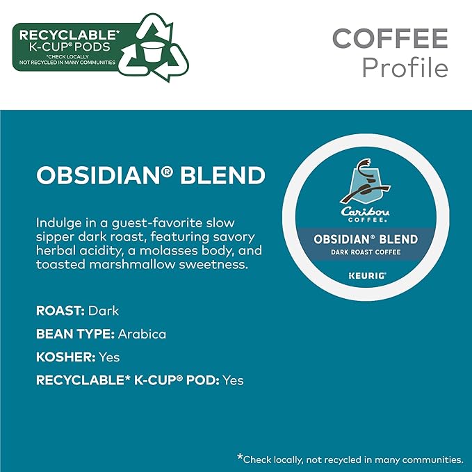 Caribou Coffee Obsidian Keurig Single-Serve K-Cup Pod, Medium Roast Coffee, 96 Count