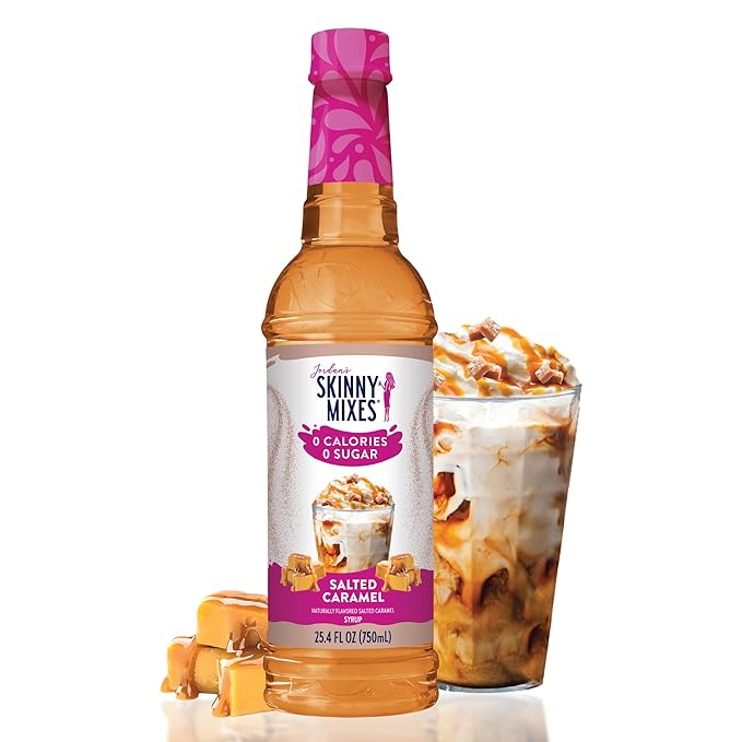 Jordan's Skinny Syrups Sugar Free Coffee Syrup, Salted Caramel Flavor Drink Mix, Zero Calorie Flavoring for Chai Latte, Protein Shake, Food & More, Gluten Free, Keto Friendly, 25.4 Fl Oz, (Pack of 1)