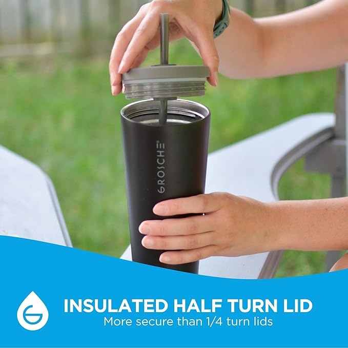 GROSCHE Jasper Insulated Stainless Steel Tumbler With Straw – Travel Cup with Lid, Extreme Insulation & Sleek Design, 23 oz - Grey