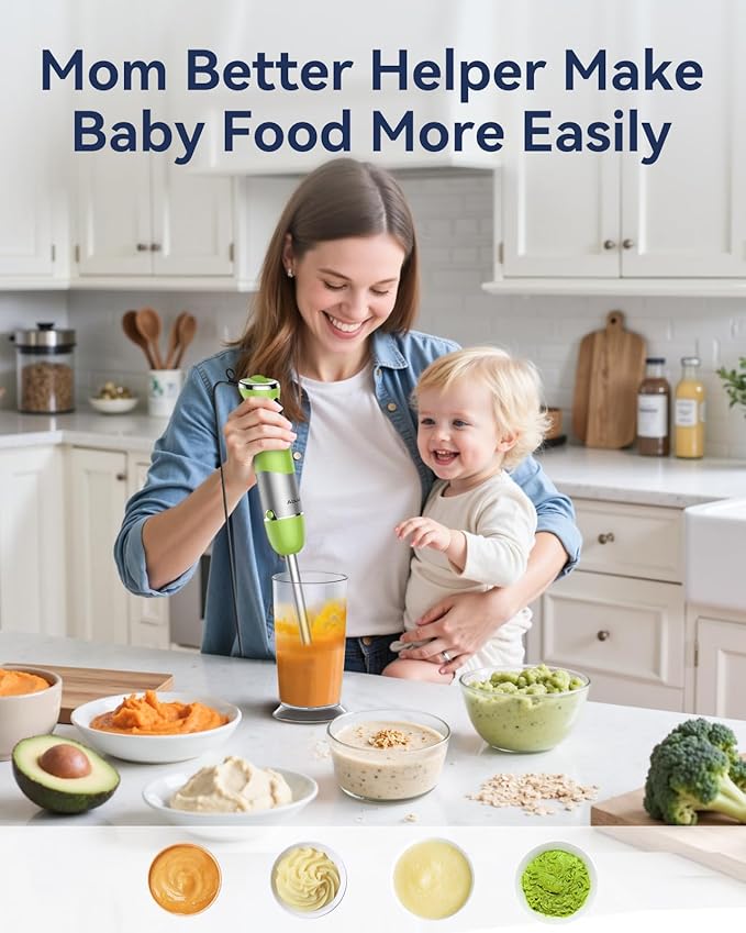 Immersion Blender Handheld 1000W 5 in 1 Corded Stick Hand Blender Kitchen with 12 Speed, BPA-Free, Mixing Beaker, Chopper, Whisk, Milk Frother, Perfect Emulsifier for Soup, Baby Food, Sauce, Puree