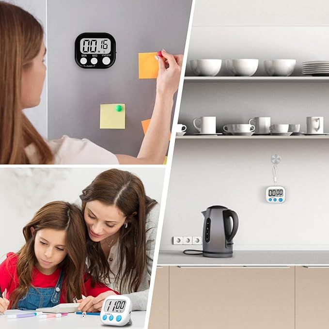 ZILLEEN Classroom Timer for Kids Teachers Digital Timers, Black White 6 Pack