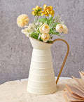 Elegant Cream/White Metal Pitcher Vase, Farmhouse Galvanized Flower Vase, Rustic Decorative Milk Jug for Home Decor, 10.8''H