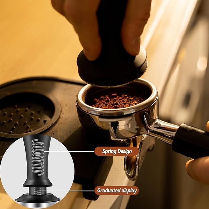 51mm Espresso Accessories Kit, Espresso Tamper Set, 51mm Spring Loaded Calibrated Tamper with WDT Tool, Espresso Dosing Funnel, Tamper Mat, Espresso Machine Accessories Kit for Barista