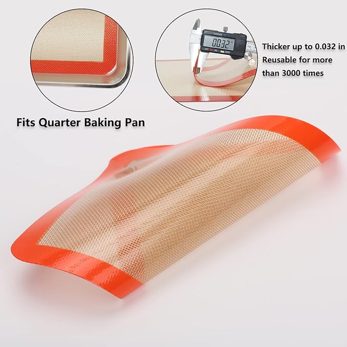 Quarter Sheet Silicone Baking Mats, 7-7/8"x 11-4/5" Food Grade Liquid Silicone Mats, Non-Stick Reusable Cookie Sheet Liners for Quarter Bake Pan for Cake/Toast/Pastry/Cookie/Bun/Bread(2PCS)