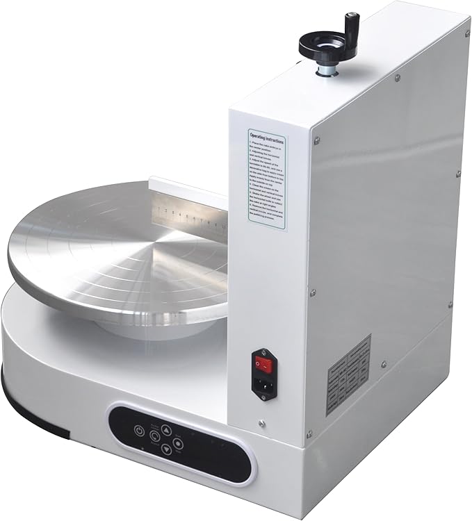 Semi Automatic Birthday Cake Smoothing Coating Machine, AC110V 6-14in Cake Cream Spreading Machine, Cakes Decorating Cream Coating Machine Turntable with Graduated Scraper, Baking Supplies (White)