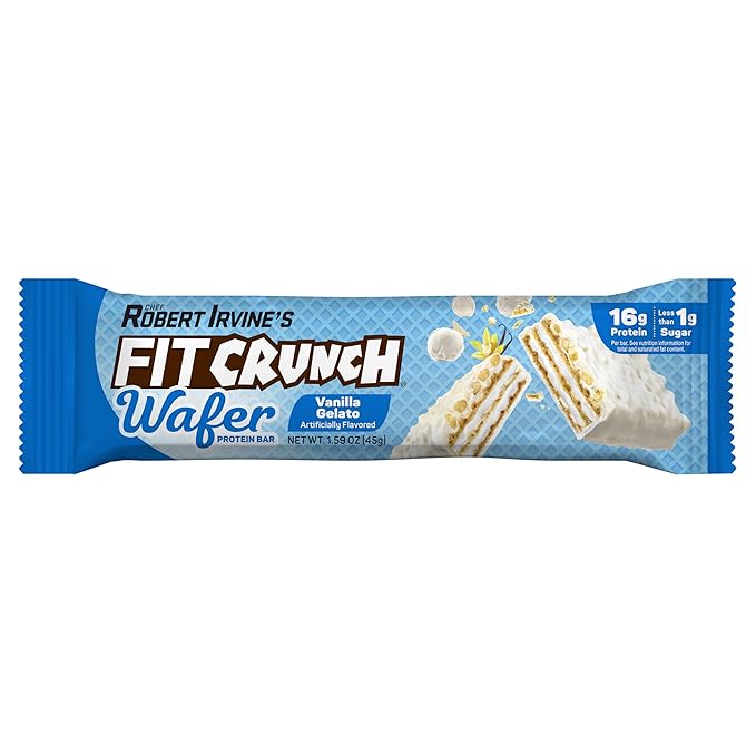 FITCRUNCH Wafer Protein Bars, 16g of Protein & 1g of Sugar (9 Bars, Vanilla Gelato)