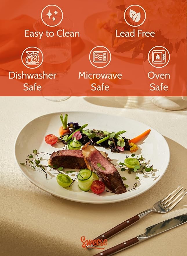 Sweese Porcelain Dinner Plates 11 Inch Set of 6 - Scratch Resistant, Microwave Oven Safe Plates in Grey