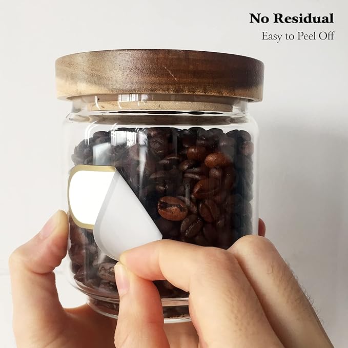 192pcs Removable Bottle Labels Waterproof Self-Adhesive Kitchen Home Edit Food Label Stickers with Gold Border for Food Containers Mason Jars Storage Bins Daycare Organization,with Marker Pen