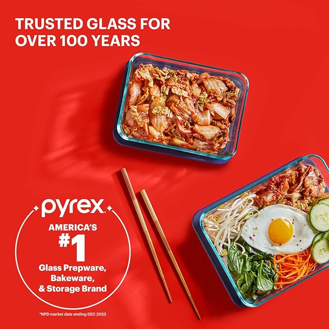 Pyrex Simply Store (7-Pack) Glass Food Storage Containers Set, (1, 2, 4 & 7 Cup) Meal Prep Containers With BPA-Free Lids, Dishwasher & Microwave Safe