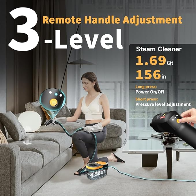 Steam Cleaner, 3-Level Adjustable Handle, 15s Heat-Up, 1.69 Quarts Tank, Portable Steamer for Cleaning with 15 pcs Accessories, Steam Cleaner for Home for Dirt, Grease, Grout, Tile,Floor, Car