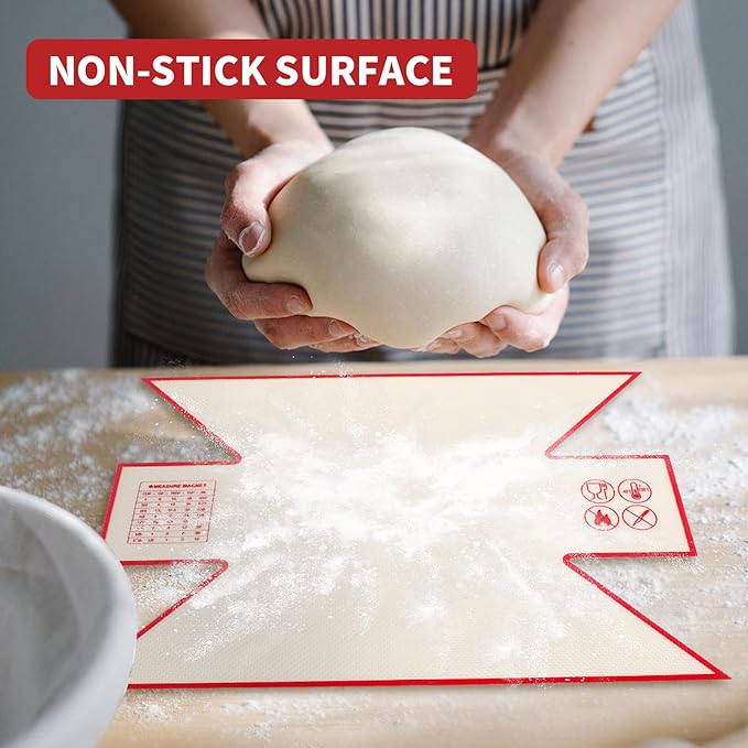 2Pcs Silicone Bread Loaf Pan Liners, Extra Thick Silicone Baking Mat for Dutch Oven, Non-Slip & Easy Clean Reusable Sourdough Bread Baking Supplie - For Bread, Cookies, Pastry (red)
