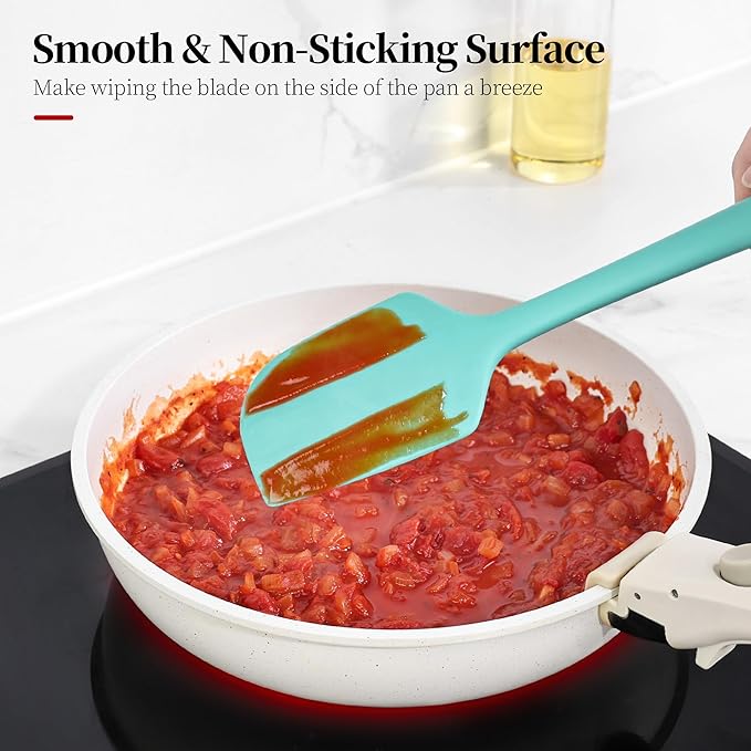 600ºF Heat Resistant Spatulas, High Heat Food Safe Semless Kitchen Silicone Scraper Set for Cooking Baking Mixing Scraping Stirring Nonstick Cookware Pan Bowl (3Pcs,Turquoise)