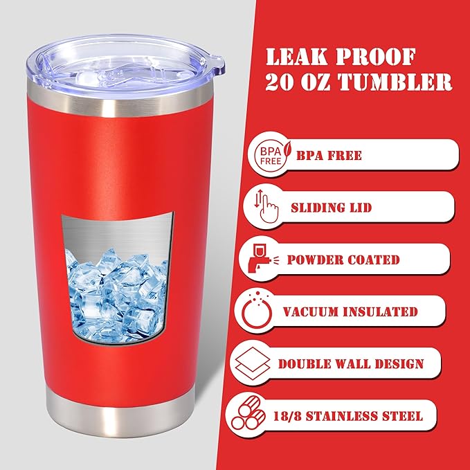 20 oz Tumbler with lid Double Wall Vacuum Insulated Tumblers Stainless Steel Coffee Mug Travel Coffee Tumbler Powder Coated Tumbler Cup Keep Hot&Cold- (Red 1 Pack)
