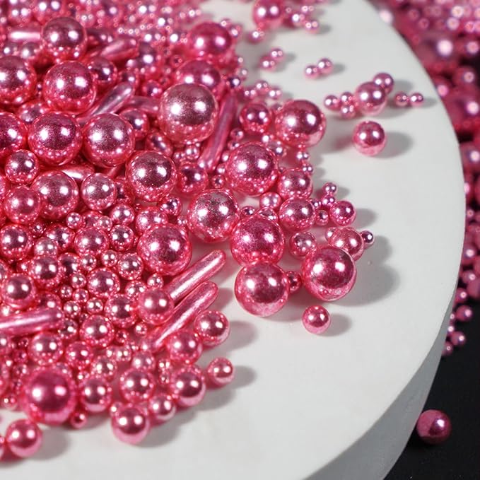 Rose Gold Pearl Rods Sprinkles, Baking Sprinkles for Cake Decorating, Mix Size Sugar Candy For Donut, Cupcake Topper, New Year, Holiday, Wedding Party Supplies, 150g/5.29oz