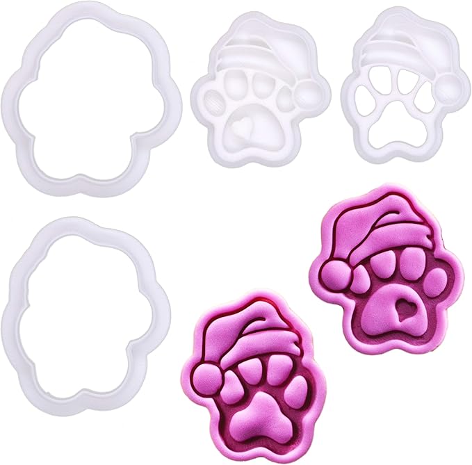 BAKERLOGY Paw-lalalala – Mini Santa Paw Cookie Cutter & Stamp Set (2") – Set of 2 Paw Prints with Santa Hat for Christmas Pet-Themed Fondant Embossers for Festive Cookies, Cupcakes and Edible Crafts