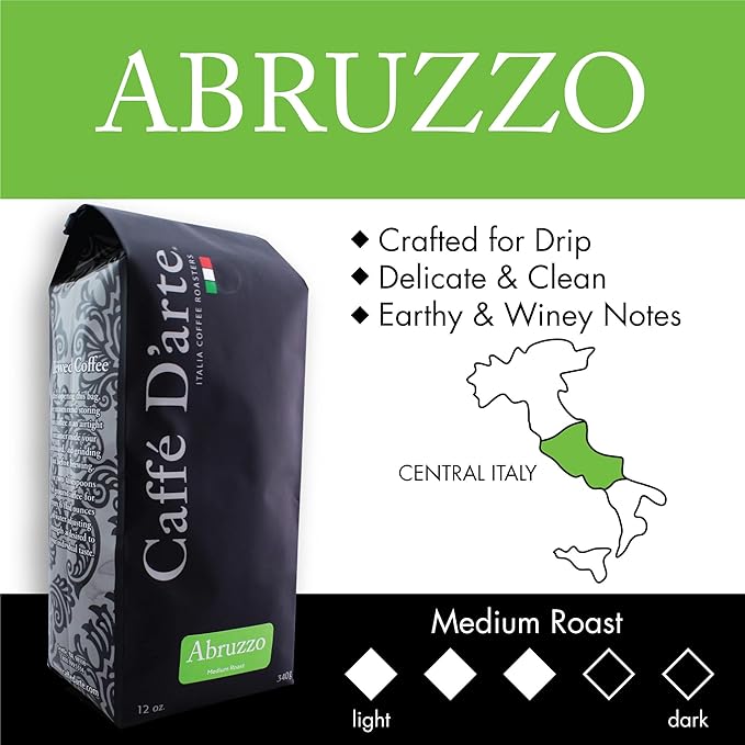 Caffe D'arte Abruzzo Whole Bean Coffee, 12 Ounce