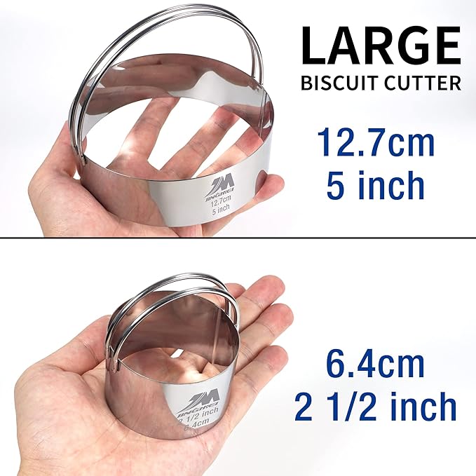 Biscuit Cutter Set for baking 2inch 2.5inch 3inch 3.5inch 4inch 5inch large size Round Metal Baking Rings with handle for Pastry, Biscuits, and Dough Cutting 6pcs set GIFT Package
