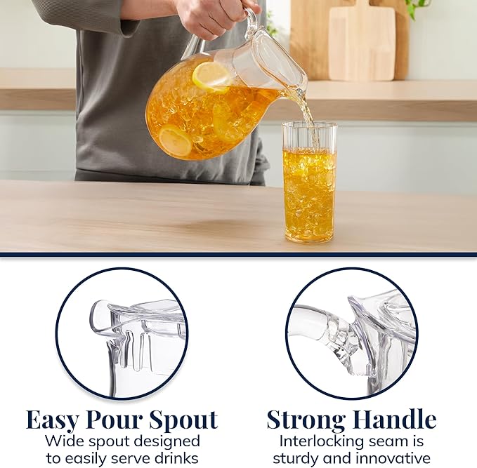 US Acrylic 72oz Acrylic Clear Acrylic Pitcher with Lid, Reusable, BPA-free, Indoor and Outdoor Pitcher for Water, Lemonade, Juice, and Soda Pop