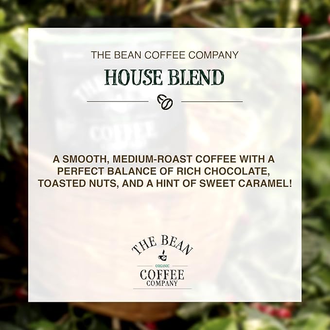 The Bean Organic Coffee Company House Blend, Medium Roast, Ground Coffee, 16-Ounce Bag, Café molido tostado orgánico
