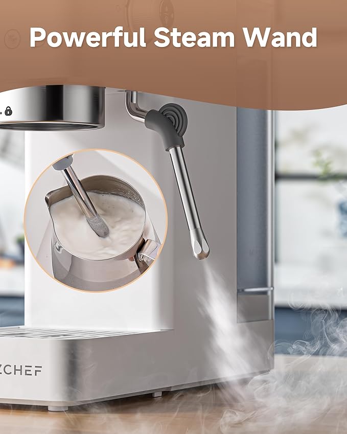 AMZCHEF Espresso Machine 20 Bar, Compact Espresso Maker with Steam Milk Frother, Coffee Maker with 40oz Removable Water Tank for Home, Coffee Machine for Cappuccino, Latte, Americano, 1350W