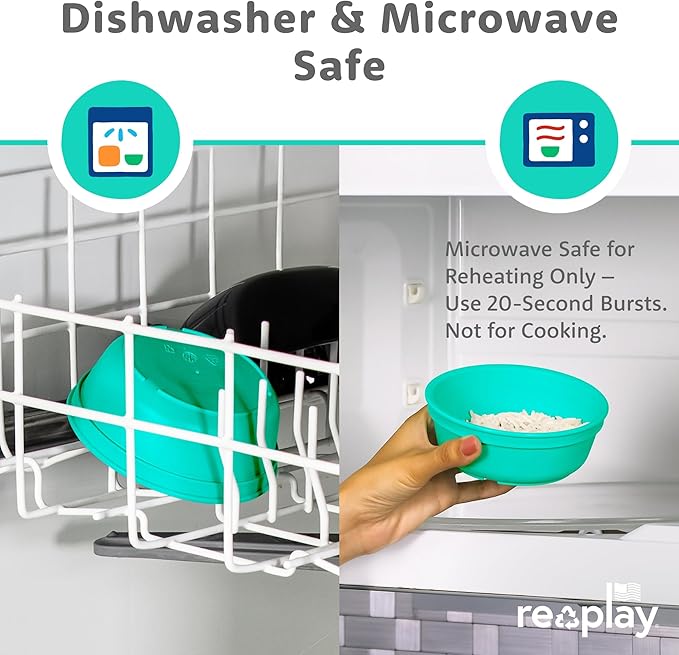 Re-Play 12 Oz. Toddler Bowls for Snack and Everyday Dining - Dishwasher and Microwave Safe - Made in USA - Set of 3-5.75" x 5.75" x 2" - True Blue