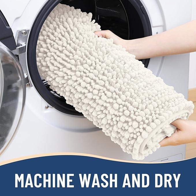 Arotive Luxury Chenille Bathroom Rug Mat, Extra Soft Thick Absorbent Shaggy Bath Rugs, Non-Slip Machine Wash Dry, Plush Bath Mats for Bathroom, Shower and Tub, 40x32, Ivory