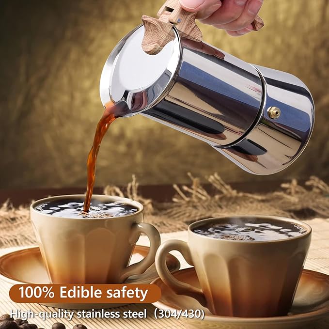 Induction Moka Pot, Stainless Steel, Stovetop Espresso Coffee Maker, 4 Cup/200ml/7.0oz, Easy to Use and Clean, Camping Home Use | for Mocha Cappuccinos, Lattes