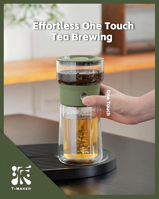 ZENS Modern Glass Infuser Teapot, Smart One Touch Tea Maker for Loose Tea Diffusers with Insulated Mug and Portable Case, Enchanted Teapot Alternatives for Tea Lover Gifts