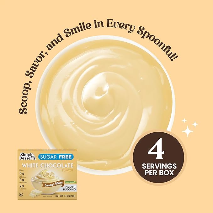 Simply Desserts White Chocolate Instant Pudding, Sugar-Free, 6-Pack – Healthy Dessert, Keto Snacks, Vegan & Diabetic-Friendly, Kosher, 1.7 Oz Ea