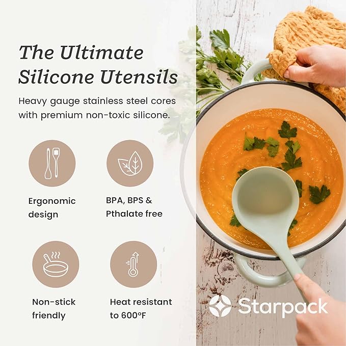 Starpack 'Like a Boss' XL Premium Silicone Cooking Utensils Set (6 Pcs) - Heat Resistant Kitchen Utensils 600°F - Non-Stick Silicone Utensil Set - Large Kitchen Utensils Set for Cooking & Serving