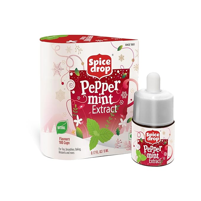 Spice Drop Peppermint Extract - Up to 180 Drops Per Bottle | Tea, Coffee, Cooking, Baking, Dessert | Rich In Quality And Aroma | No Added Color or Preservative | Vegan (0.17oz, Pack of 1)
