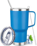 20 oz Tumbler with Handle Stainless Steel Insulated Coffee Mug Tumbler with Lid and Straw Double Wall Vacuum Insulated Coffee Mug Leak Proof Travel Mug Tumbler for Hot and Cold Drink (Sea Blue,1pack)