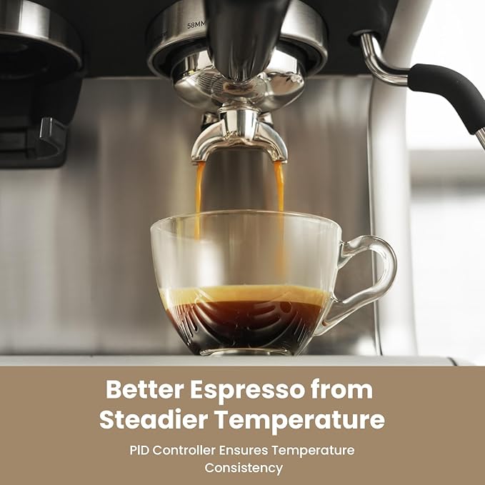Gevi [2024 Upgraded Dual Boiler Espresso Machine EzBru 2000 | 58mm Grouphead | Barista Level Steam Wand | Built-in Grinder With 31 Size Settings | Full Stainless Steel Housing | Sterling Silver