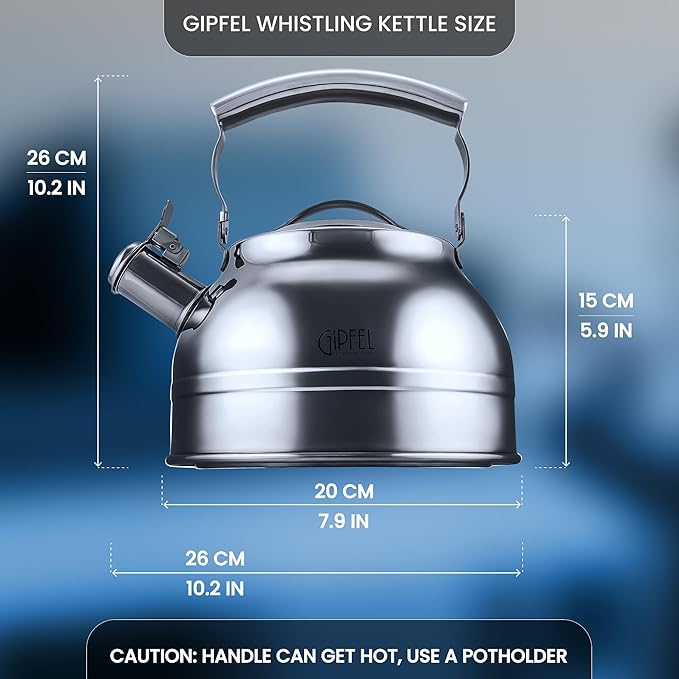 Whistling Tea Kettle Stovetop - Food Grade Stainless Steel Teapot for Stove Top with Ergonomic Handle for Gas, Induction, Electric Stovetops 2.3 Quart