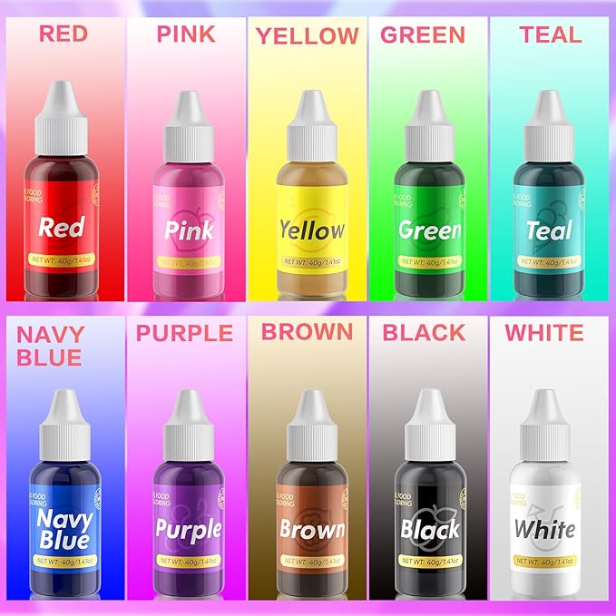 Gel Food Coloring for Cake Decorating - 40g Concentrated Assorted Edible Colors - Vibrant Tasteless Food Dye Professional-Grade Dye for Easter Eggs Fondant Cookies Frosting Royal Icing Baking - Red